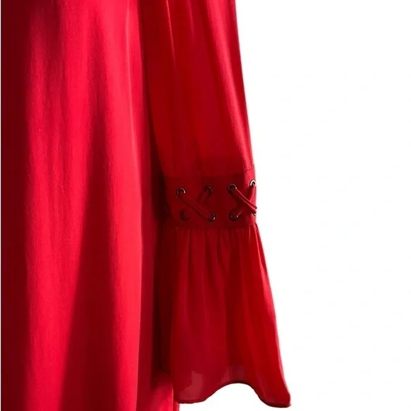 The Kooples Red Silk Drawstring Neck Keyhole Dress Originally $470.00
